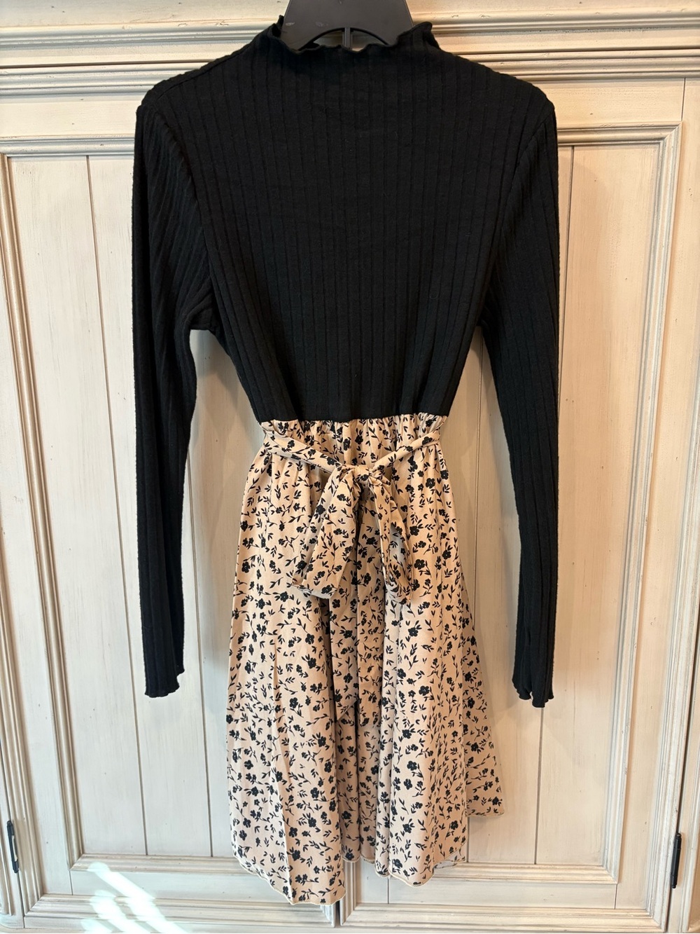 SHEIN Black Top with Cream Floral Skirt Tie-Waist Dress